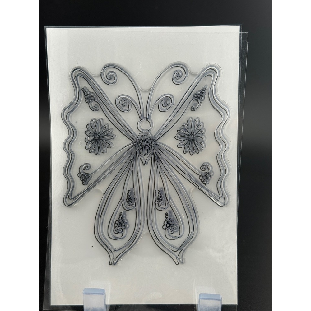 Large Butterfly Clear Photopolymer Stamp Floral Scrollwork Design 4x6 Sheet